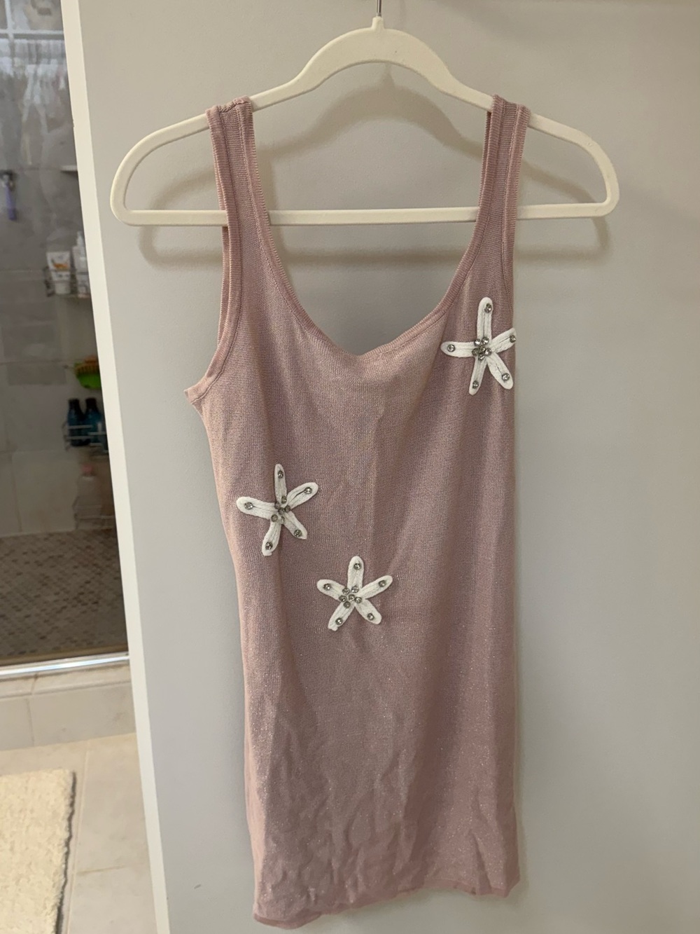 Source Unknown Pink Sparkle Mini Dress with Star Appliqués